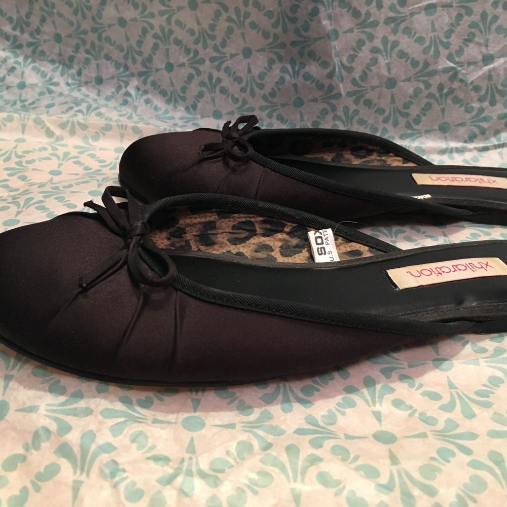 Black satin ballet mules